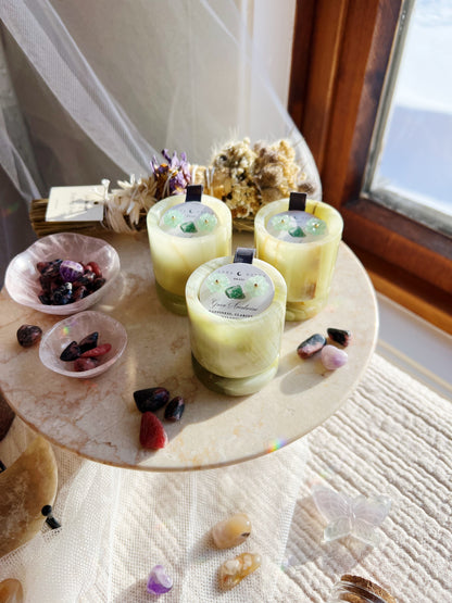 Calmly Organized Kalsitt Smykkeskrin & Grønn Aventurin Blomsterøreringer Sett