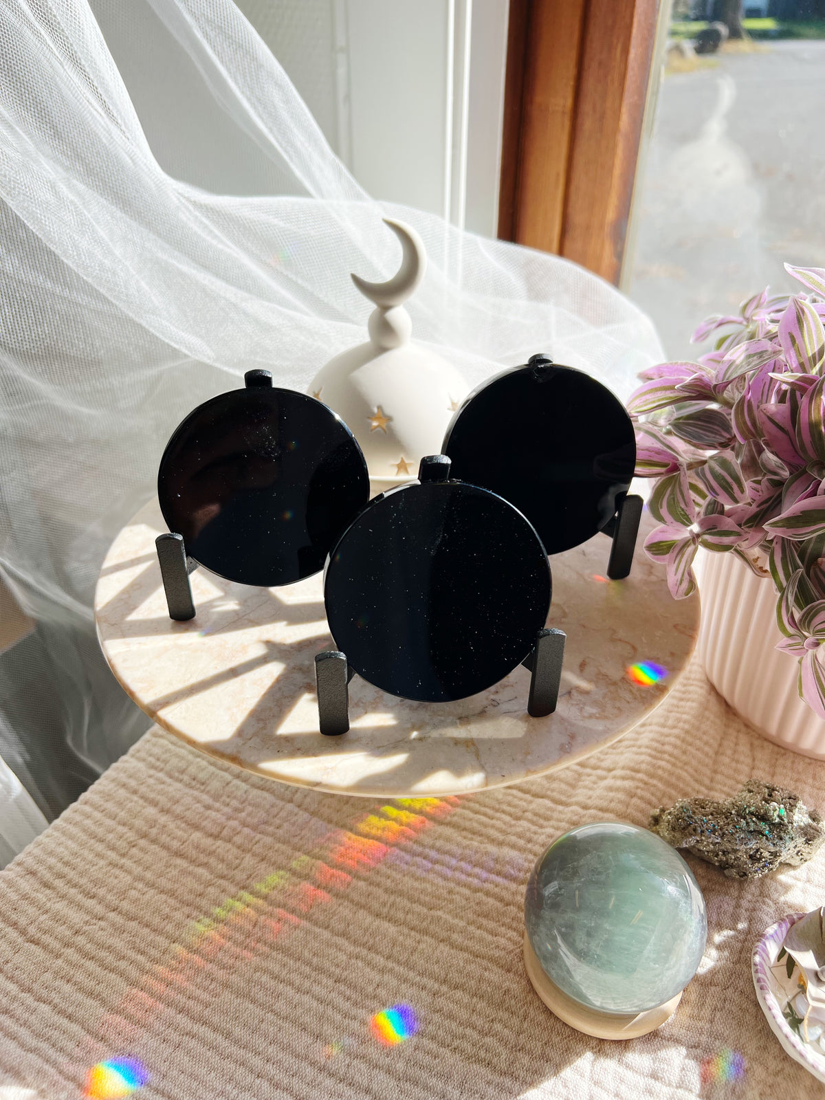 Sort Obsidian-speil Med Stativ 8 cm