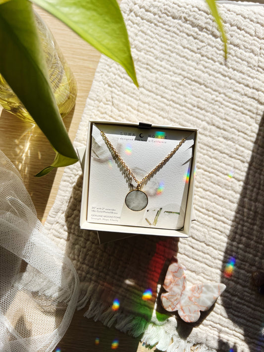Afterglow Mini Long Medallion Halskjede - Moonstone