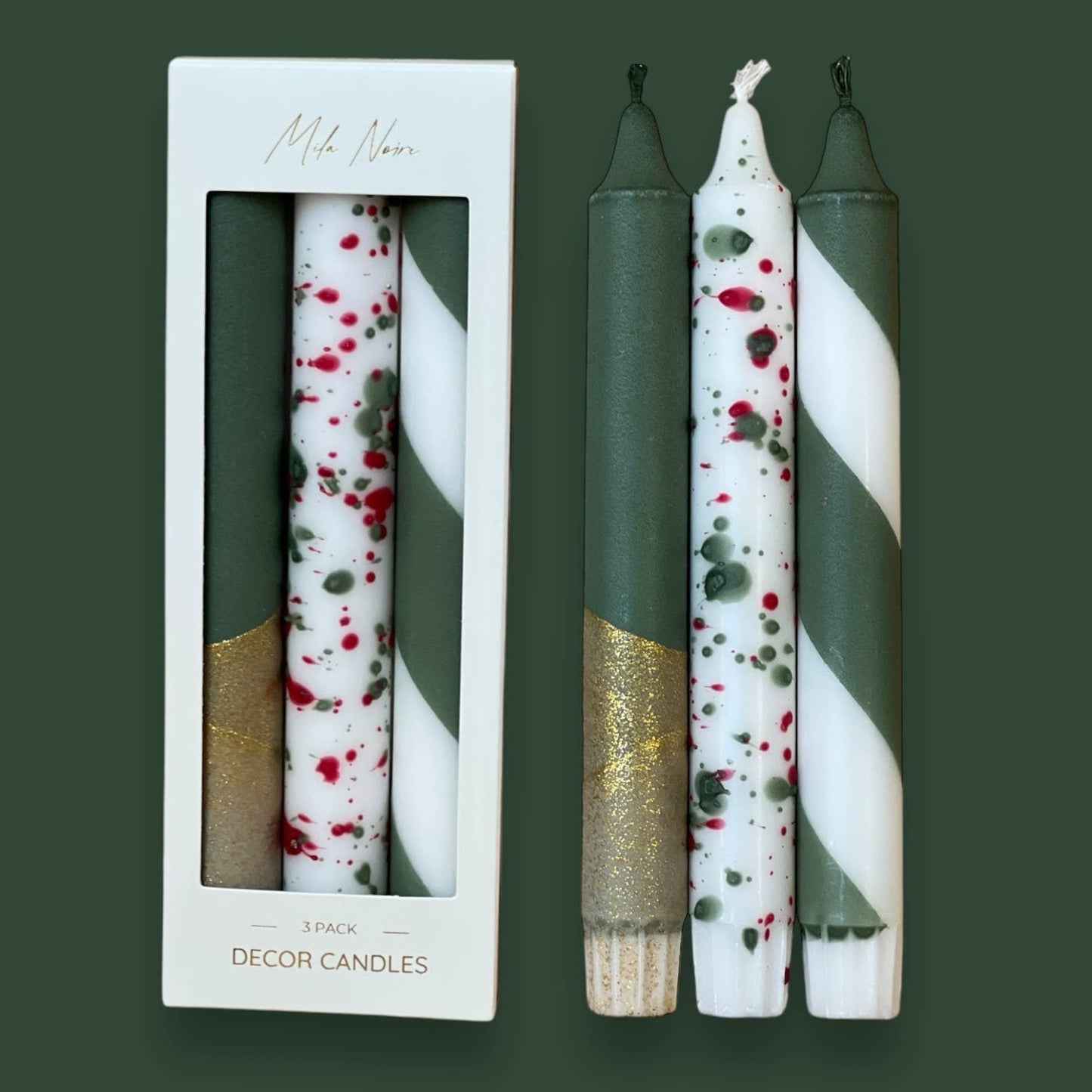 Holiday Taper Candle 3-Pack: Green Mix