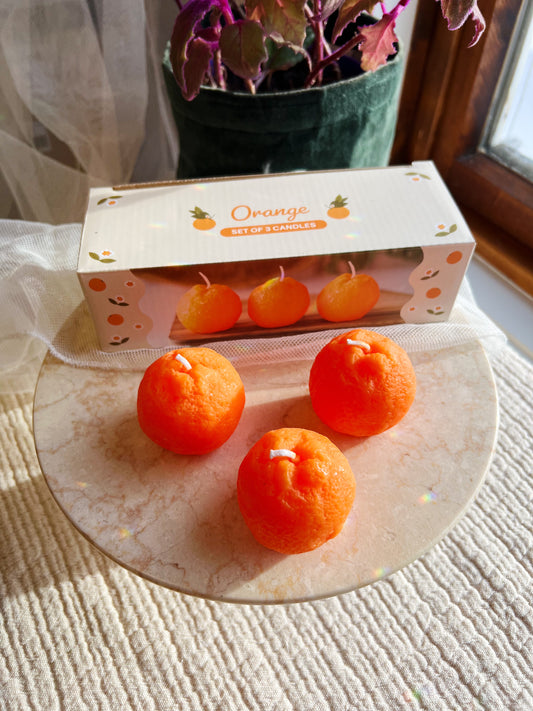 Appelsin Formet Stearinlys - Sett med 3