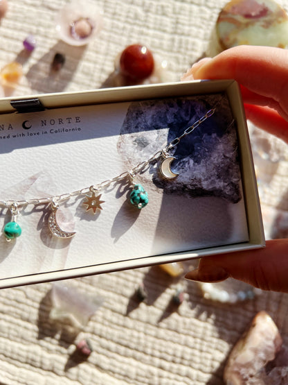 Desert Moon Turkis Charm Halskjede - Sølv