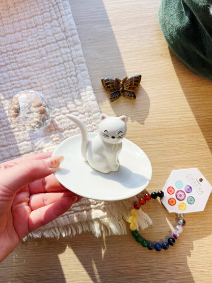 Sittende Hvit Katt Smykkeskål