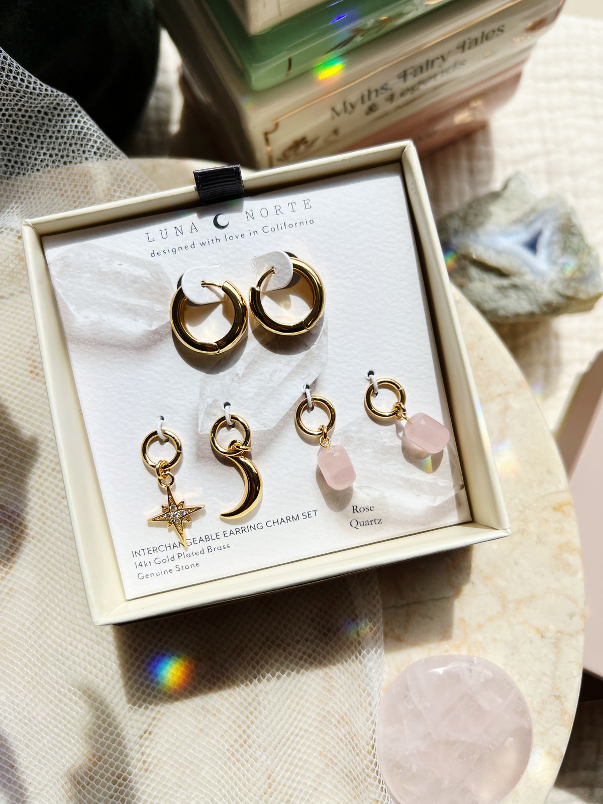 Constella Utskiftbar Charm Hoop Sett - Rosenkvarts