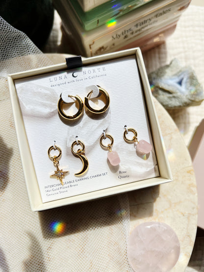 Constella Utskiftbar Charm Hoop Sett - Rosenkvarts
