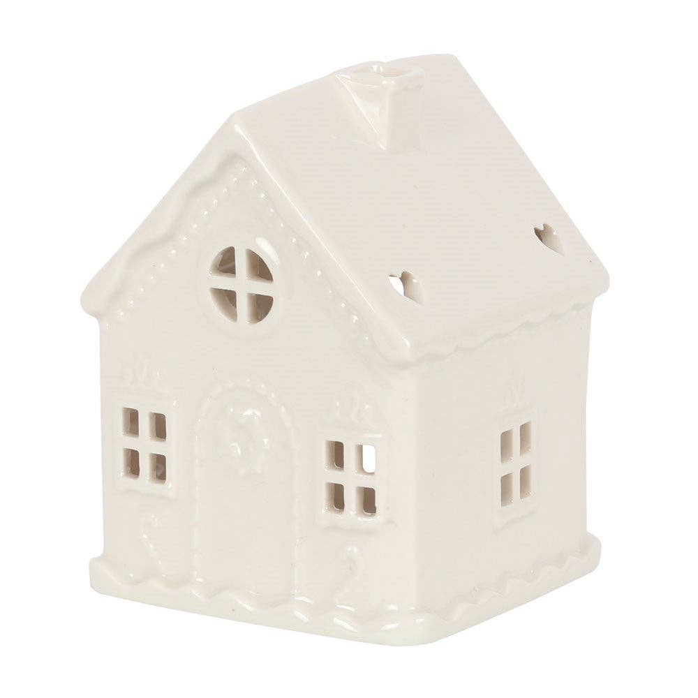 Hvitt Pepperkakehus Telysholder