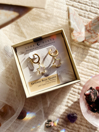 Star Gazing Huggie Hoop Øreringer - Rosenkvarts