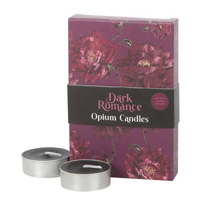 Sett med 6 Sorte Dark Romance Opium Telys