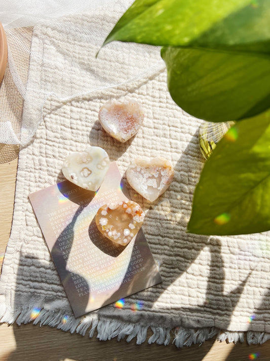 Blomster Agat Hjerteformet Worry Stone (ca. 5 cm)