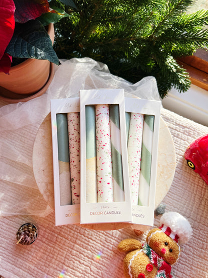 Holiday Taper Candle 3-Pack: Green Mix