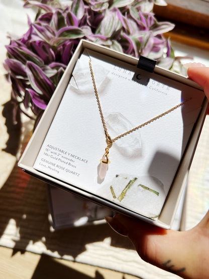 Prism Point Lariat Halskjede – Rosenkvarts