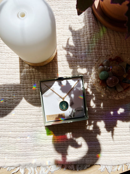 Mini Terrarium Long Medallion Halskjede - Moss Agate