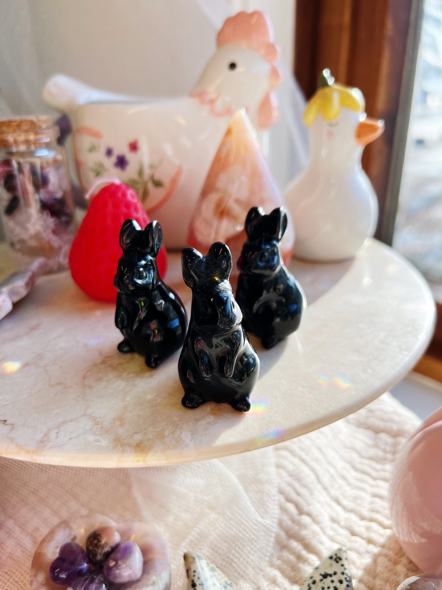 Svart Obsidian Krystall Kaninfigur