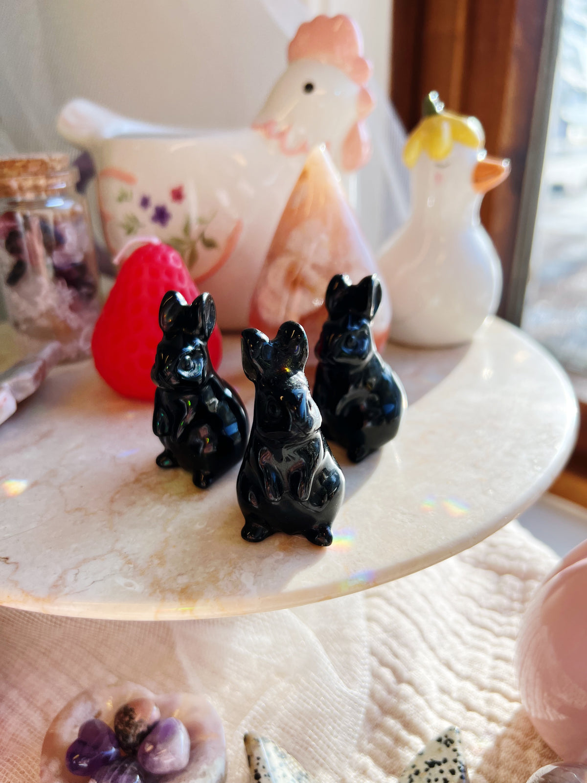 Sort Obsidian Krystall Kaninfigur