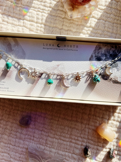 Desert Moon Turkis Charm Halskjede - Sølv