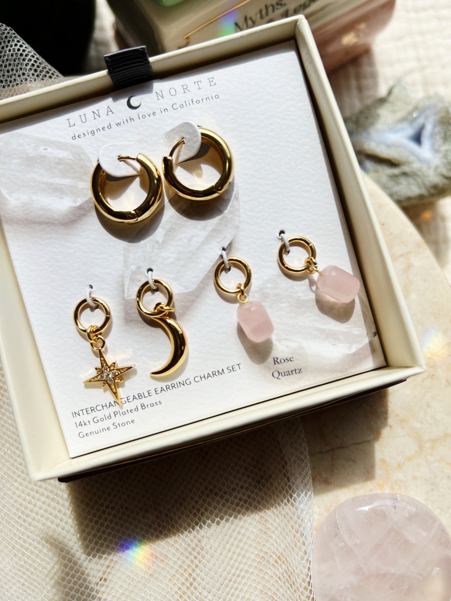 Constella Utskiftbar Charm Hoop Sett - Rosenkvarts