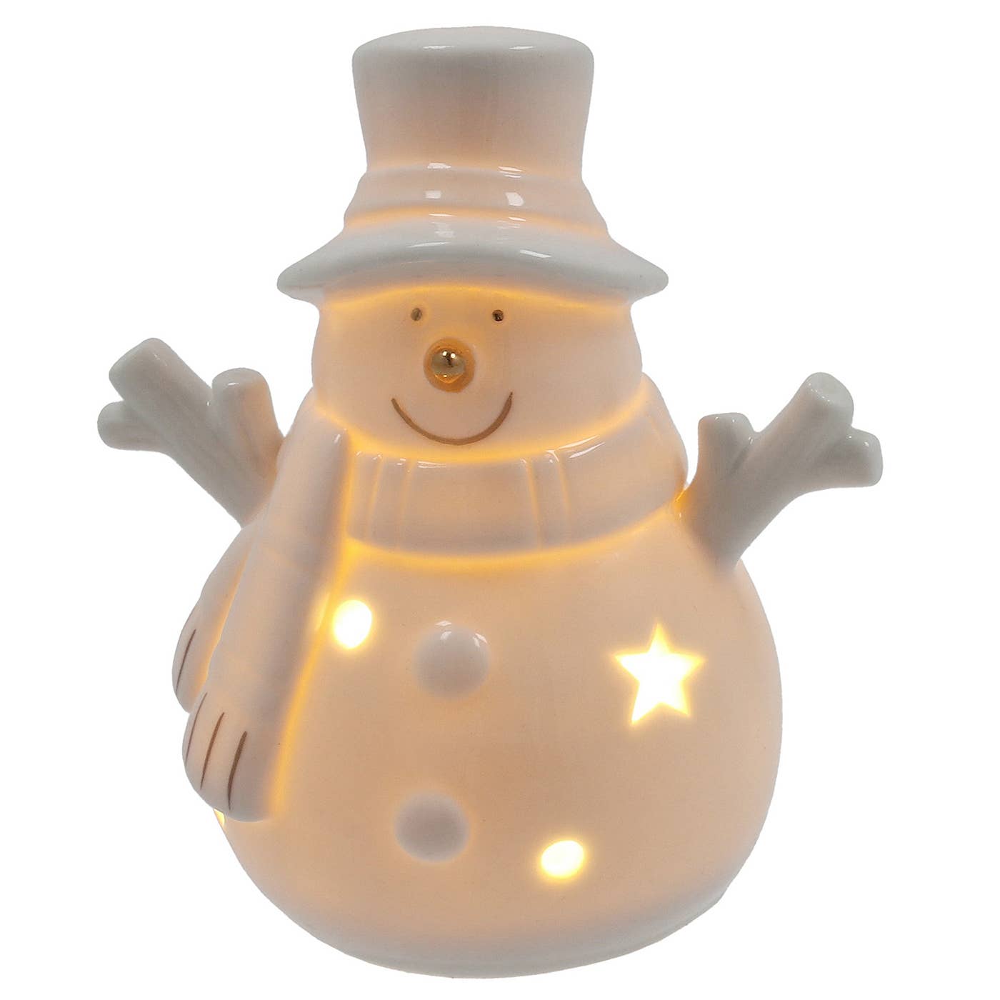 Frosty Jolly – liten snømann med LED-lys – 6 x 9 x 10 cm
