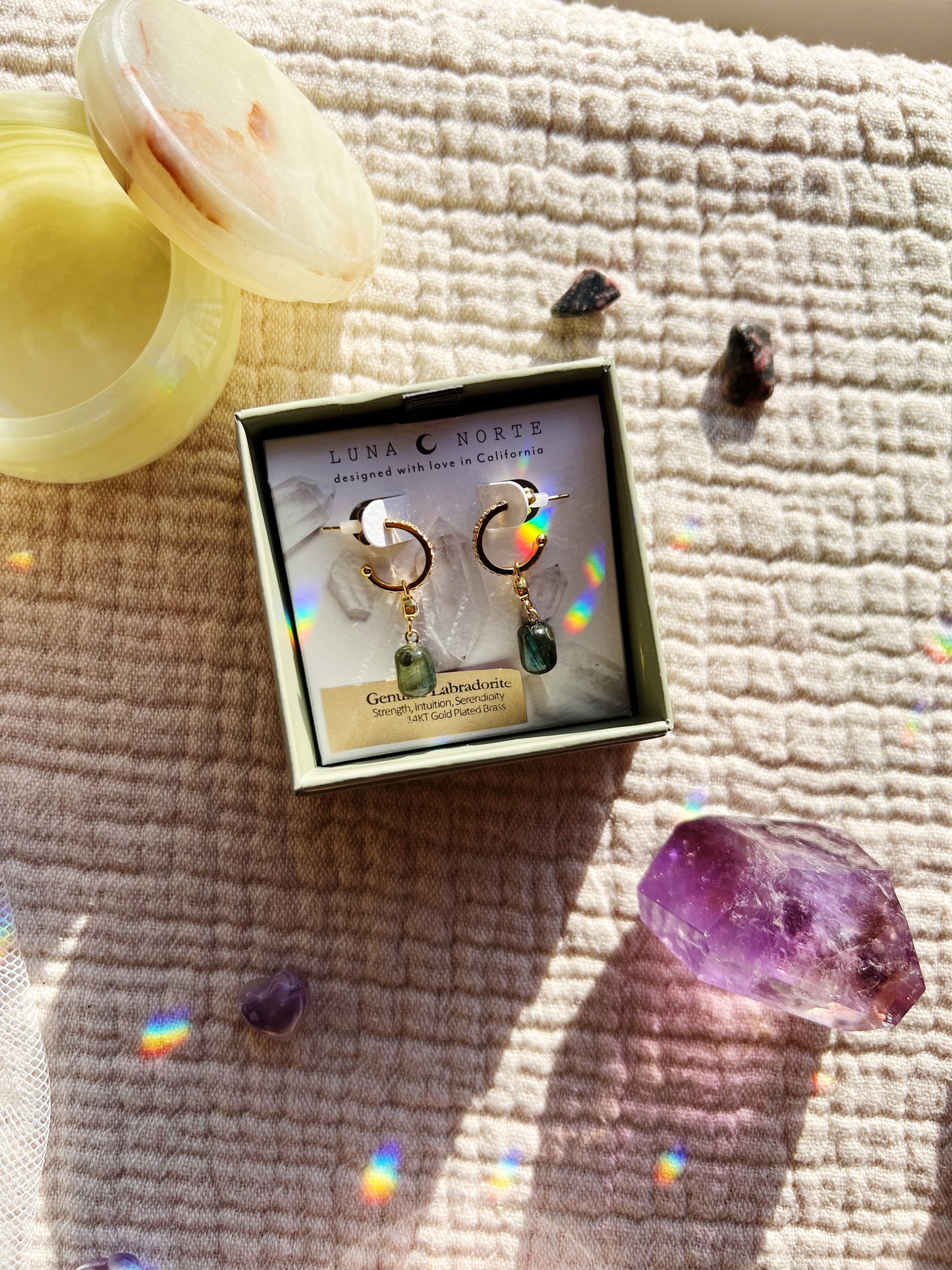 Gem Capsule Hoop Øreringer - Labradoritt