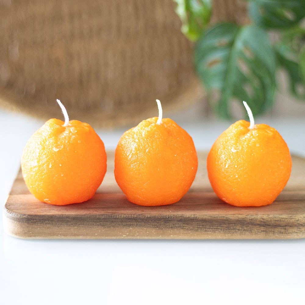 Appelsin Formet Stearinlys - Sett med 3