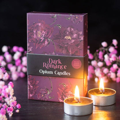 Sett med 6 Sorte Dark Romance Opium Telys
