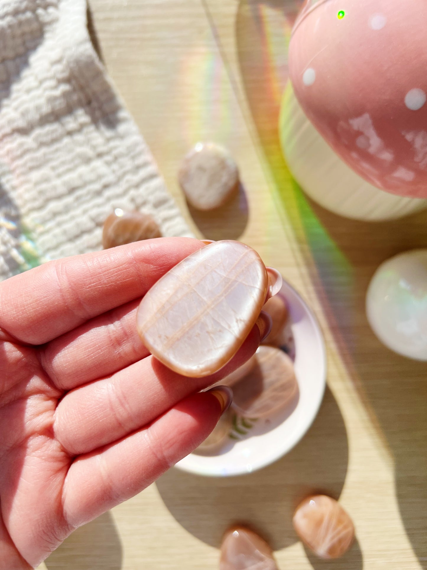 Fersken Månestein Flat Krystall