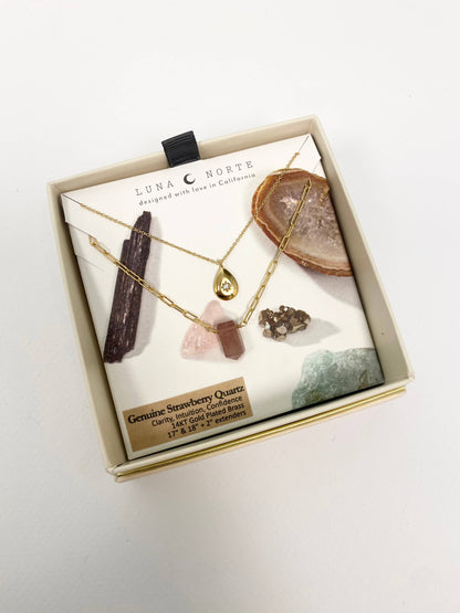 Golden Drip Halskjede - Strawberry Quartz