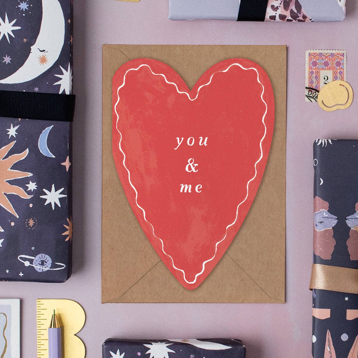 You & Me Heart Kort med konvelutt