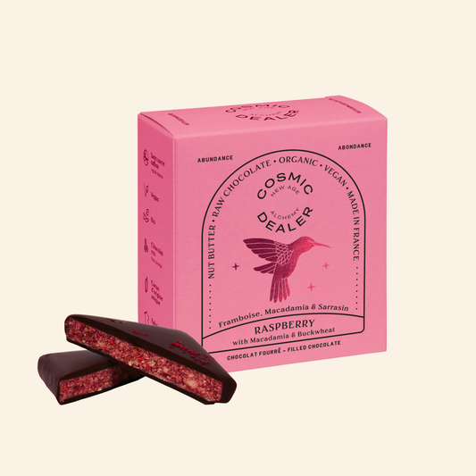 Boks med 4 Raspberry & Macadamia Sjokolader