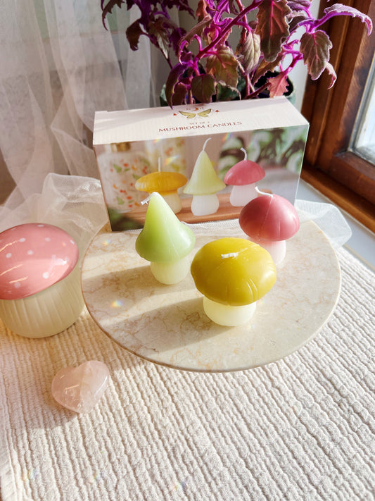 Sett med 3 Pastell Sopp Stearinlys