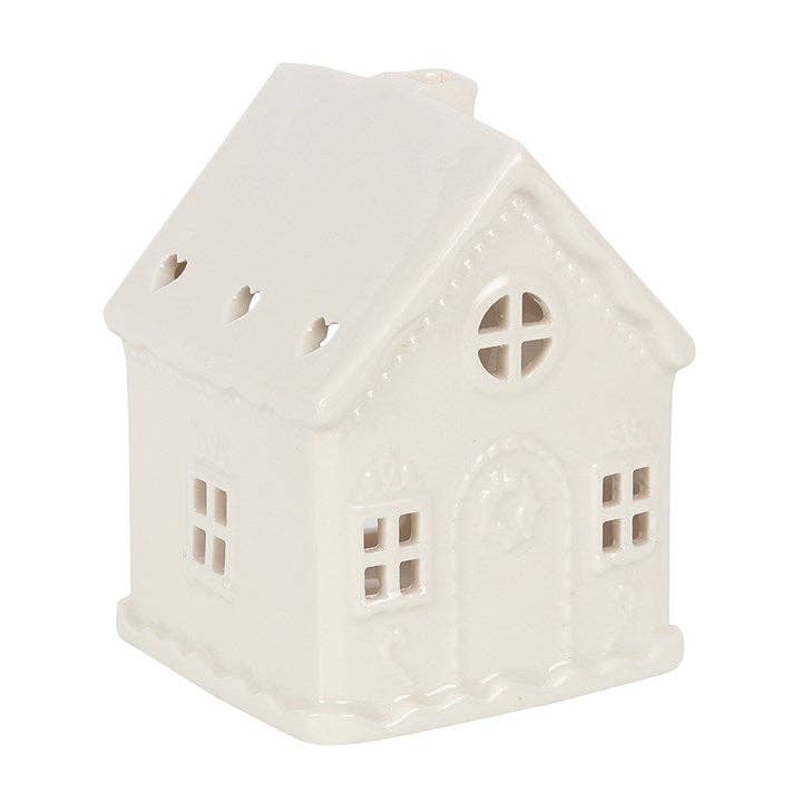 Hvitt Pepperkakehus Telysholder