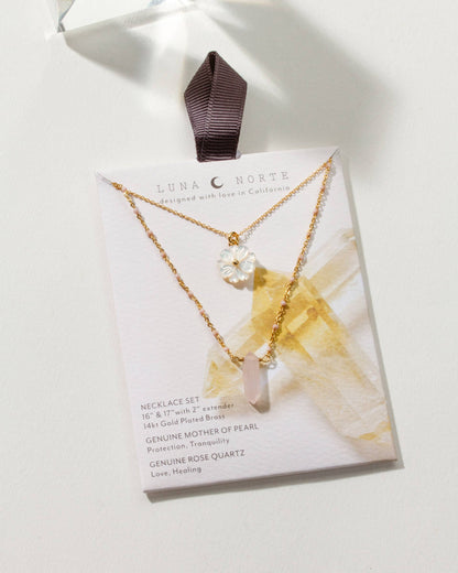 Blooming Layered Halskjedesett- Rose Quartz