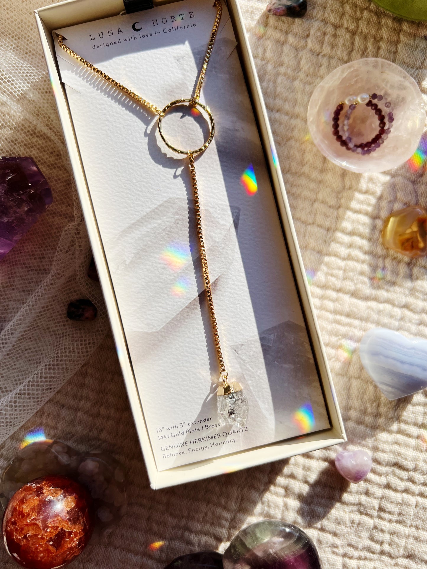 Herkimer Diamond Kvarts Lariat Halskjede