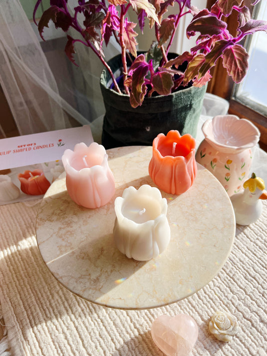 Vår Tulipan Formet Stearinlys - Sett med 3
