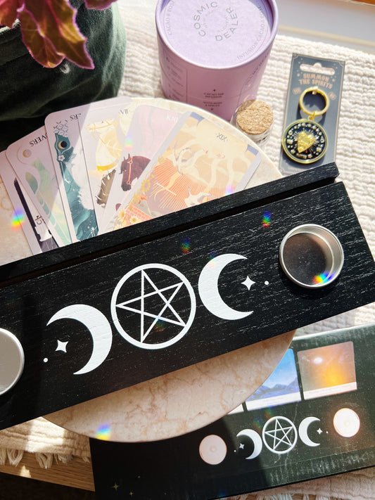 Sort Trippel Måne Tarotkort Stativ med Telysholde