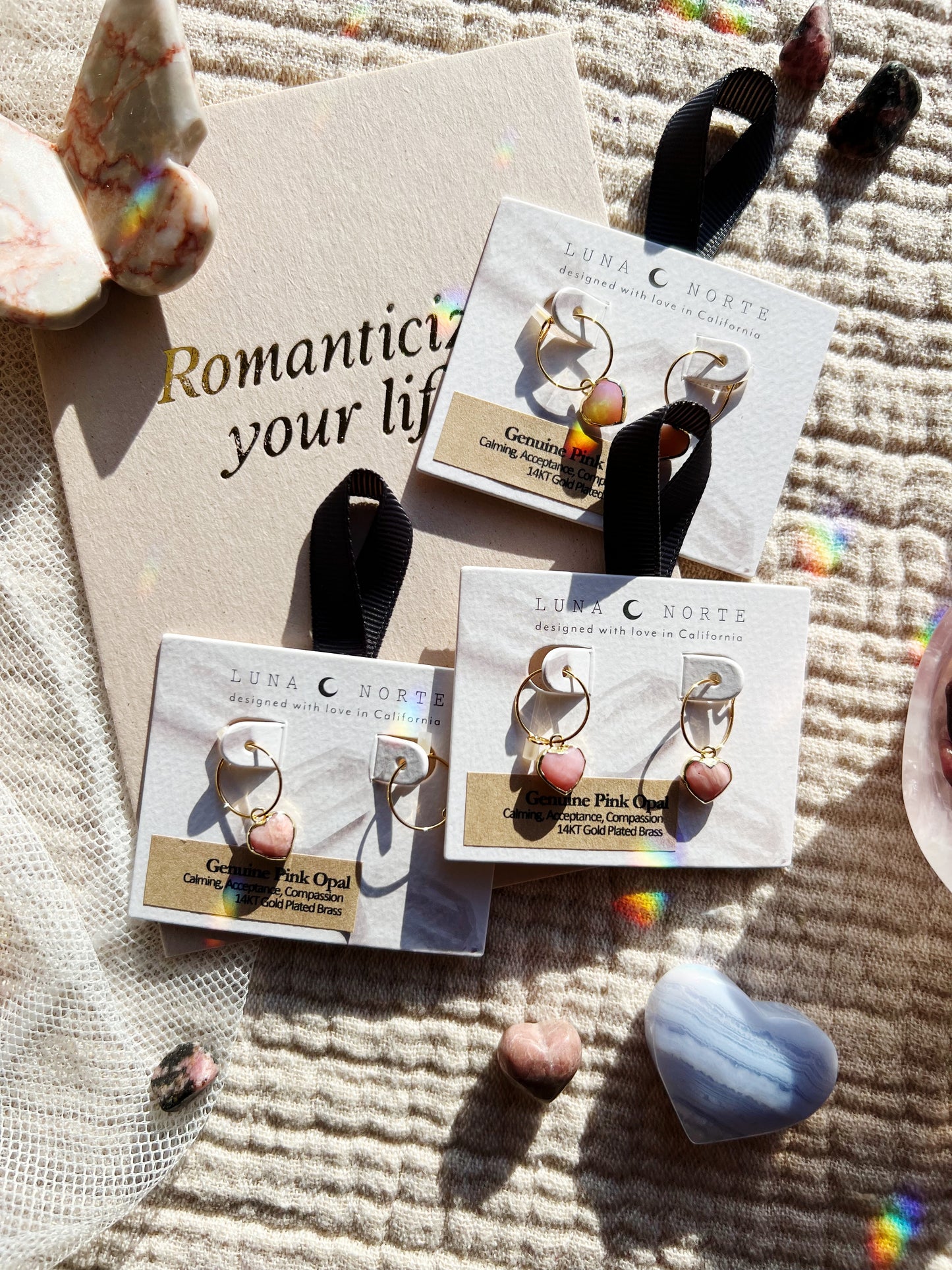 Conversation Heart Mini Hoop Øreringer - Rosa Opal