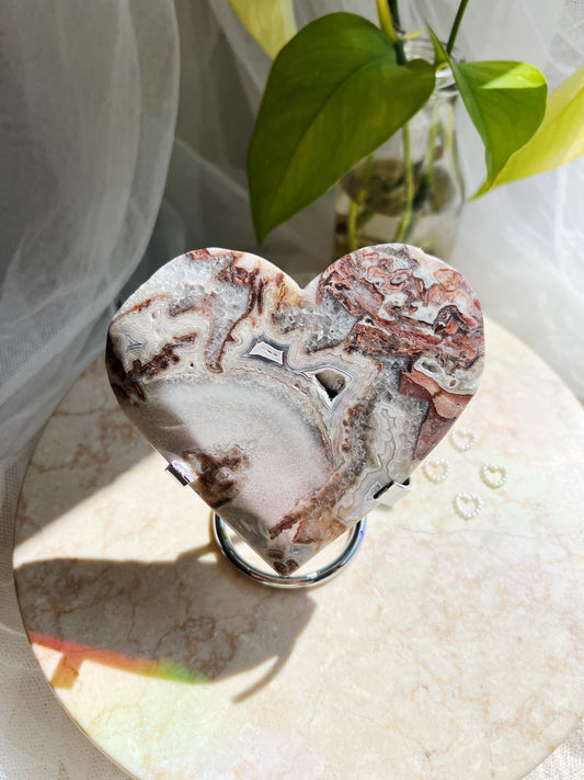 Crazy Lace Agate Hjerte på Metallstativ – ca. 300g #3