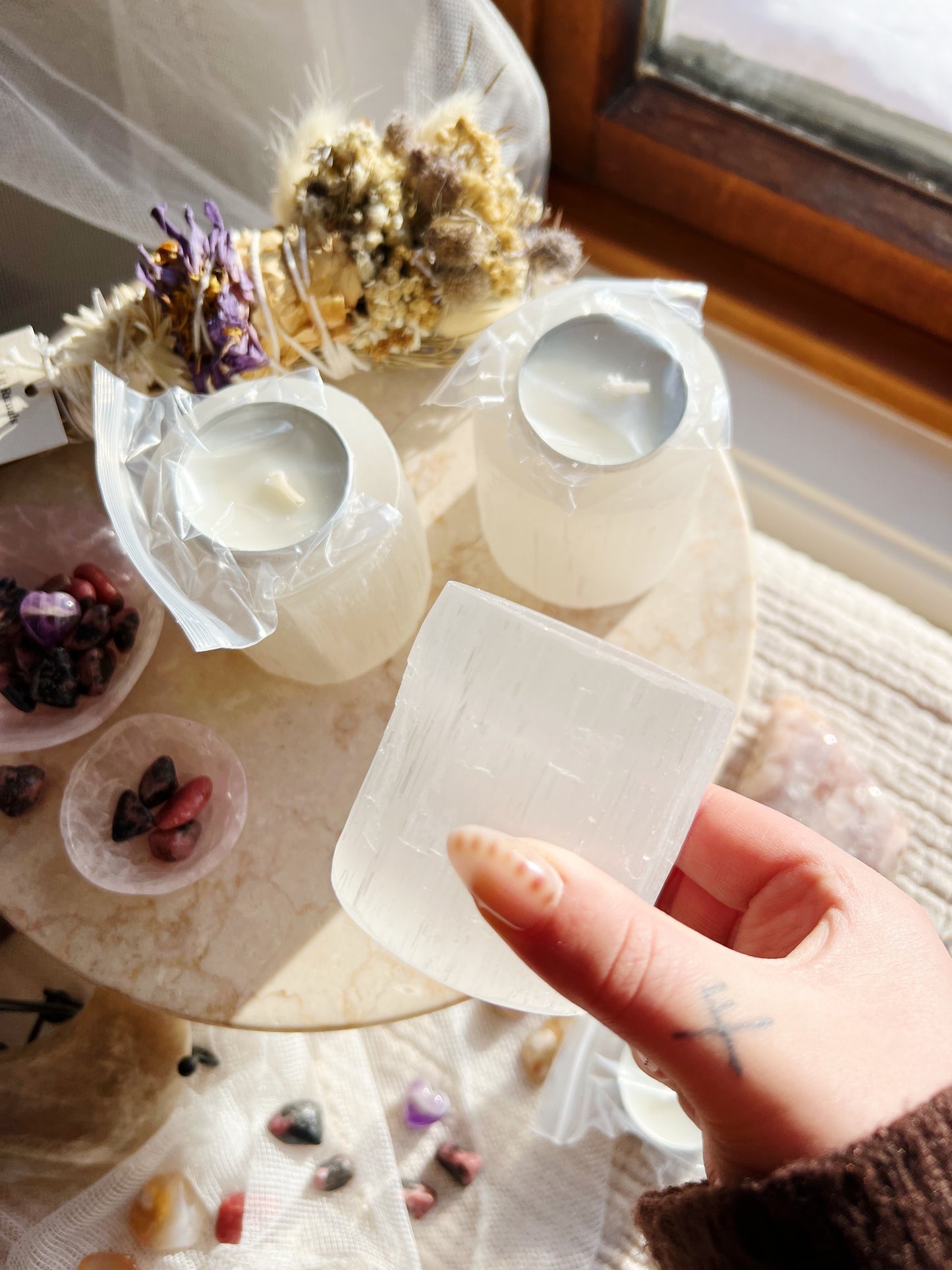 Sacred Flame Selenitt Telysholder