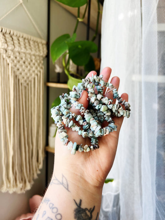 Larimar Krystallchips Armbånd