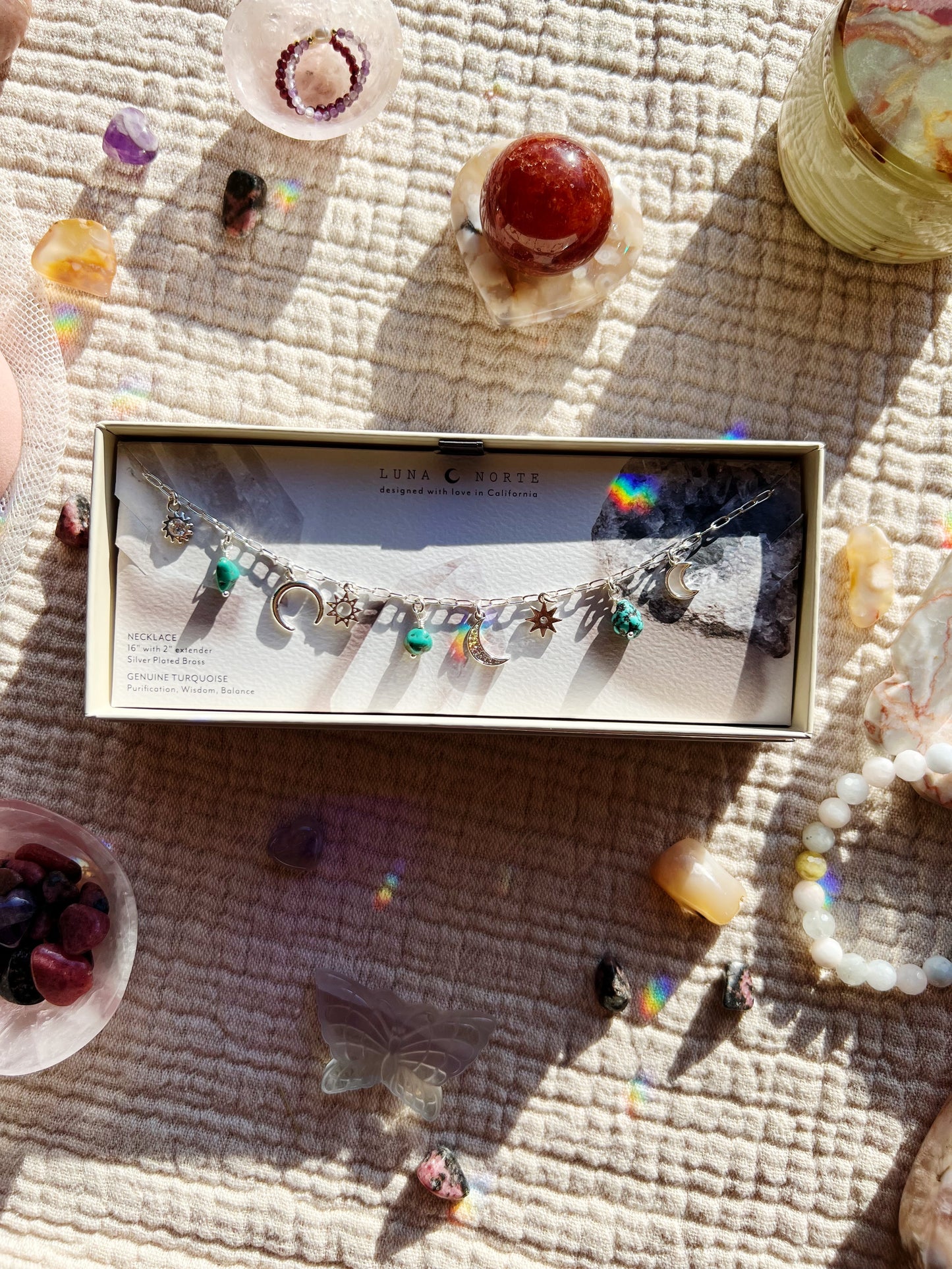 Desert Moon Turkis Charm Halskjede - Sølv