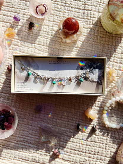 Desert Moon Turkis Charm Halskjede - Sølv