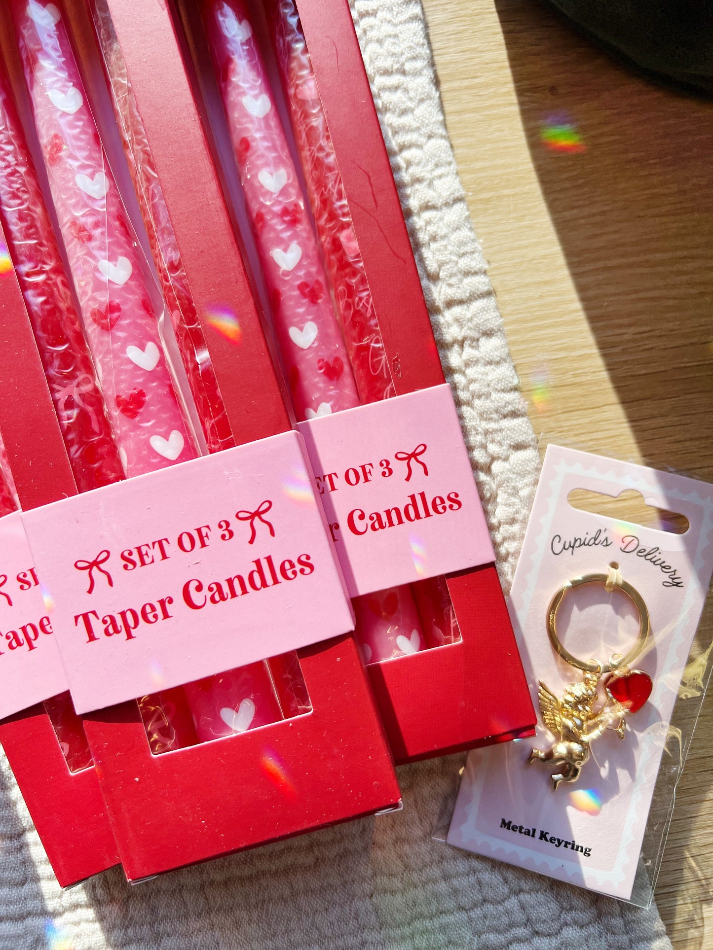 Sløyfe og Hjerte Valentins Kronelys - Sett med 3