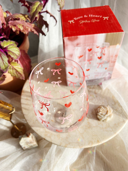 Bow and Heart Print Glass