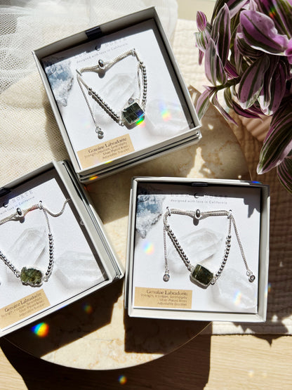 Stone and Silver Skies Armbånd i Sølv – Labradoritt