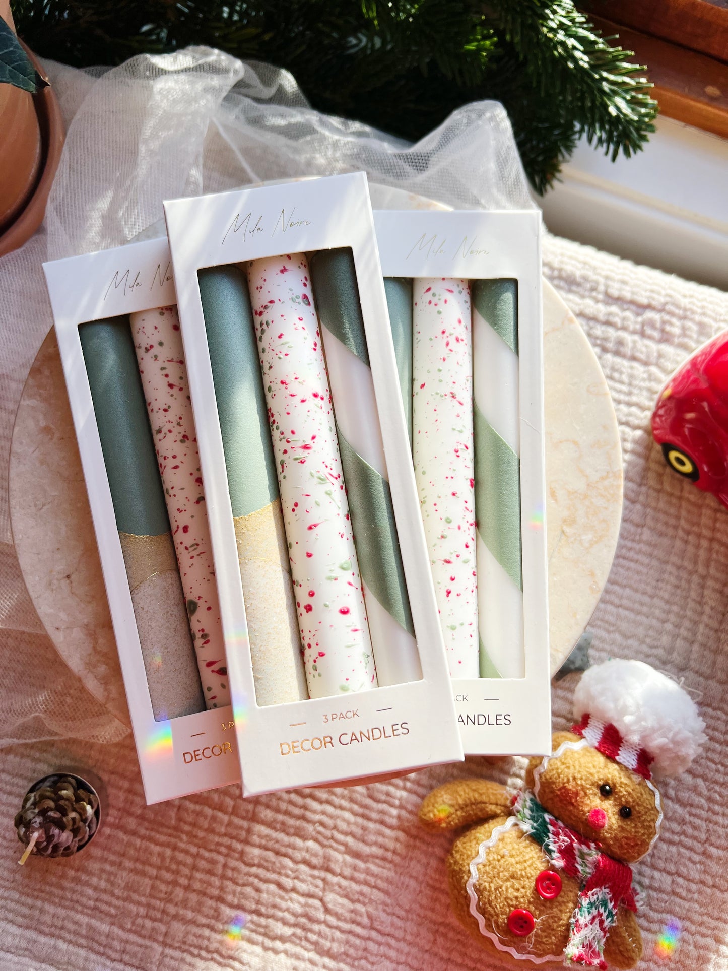 Holiday Taper Candle 3-Pack: Green Mix