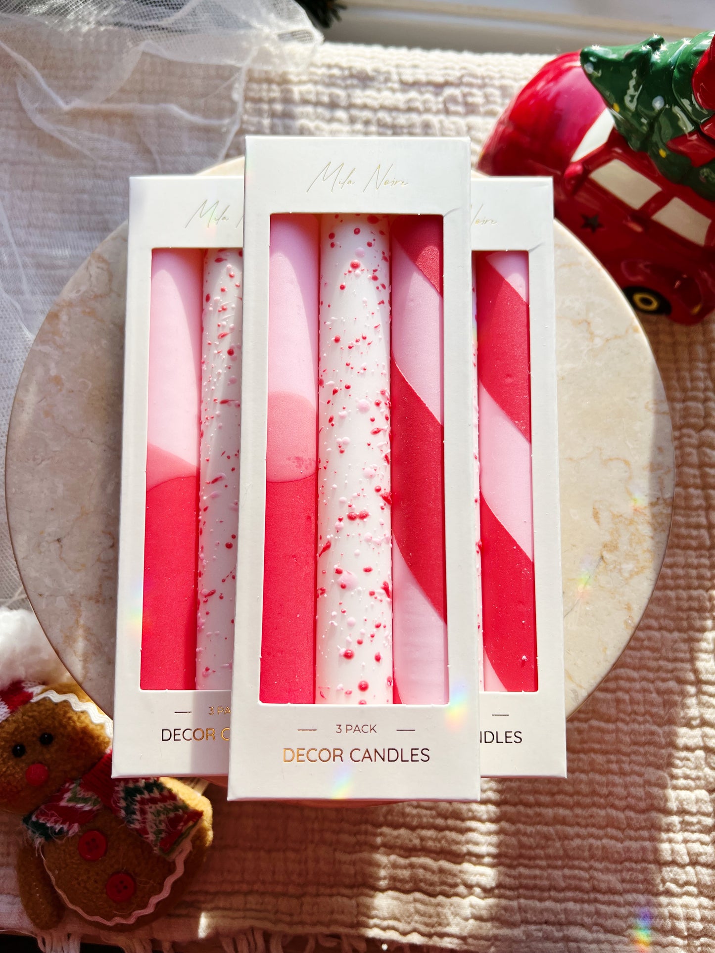 Holiday Kronelys 3-Pack: Fun Pink & Bright Red