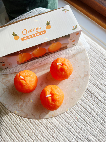 Appelsin Formet Stearinlys - Sett med 3