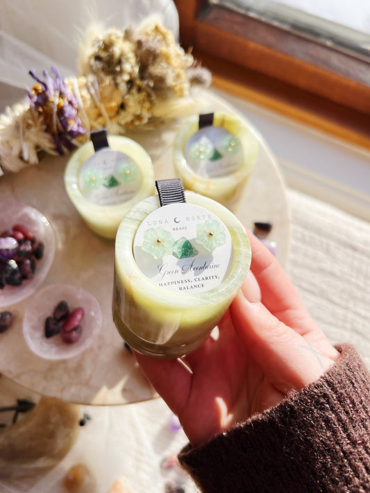 Calmly Organized Kalsitt Smykkeskrin & Grønn Aventurin Blomsterøreringer Sett