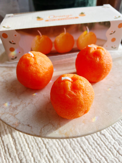 Appelsin Formet Stearinlys - Sett med 3