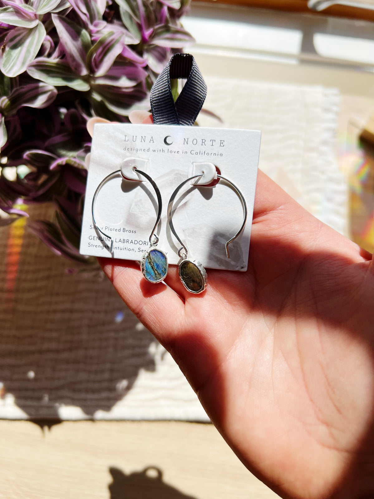 Pacific Threader Hoop  Øredobber i Sølv - Labradorite