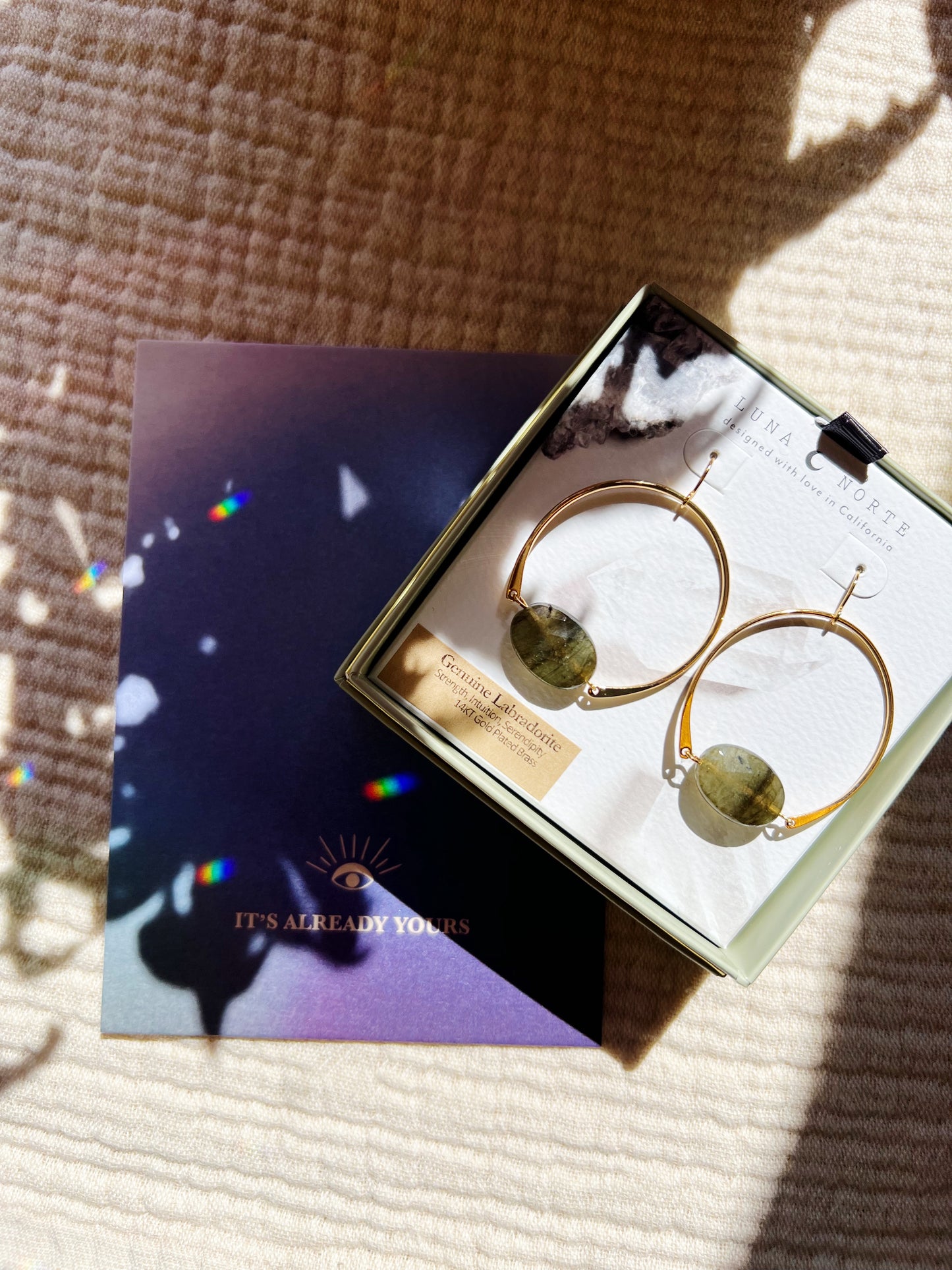 Loophole Gemstone Hoop Øreringer - Labradorite